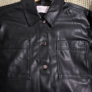 Mustard Seed Black Faux Leather Shirt Jacket